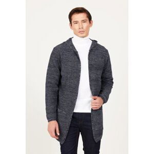 AC&Co / Altınyıldız Classics Men's Navy Blue-gray Standard Fit Regular Fit Hooded Patterned Knitwear Cardigan