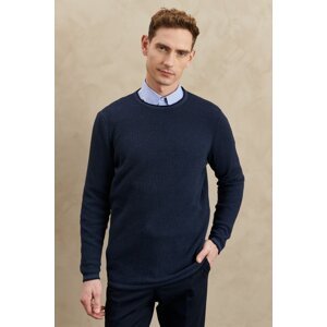 AC&Co / Altınyıldız Classics Men's Indigo-navy Blue Recycle Standard Fit Regular Fit Crew Neck Knitwear Sweater
