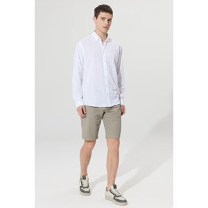 AC&Co / Altınyıldız Classics Men's White Comfort Fit Relaxed Cut Buttoned Collar Casual Linen Shirt