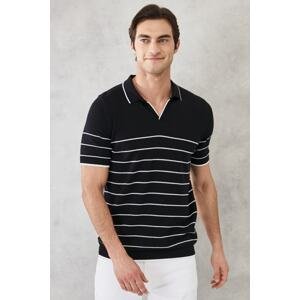 AC&Co / Altınyıldız Classics Men's Black and white Standard Fit Normal Cut 100% Cotton Polo Collar Knitwear T-Shirt.