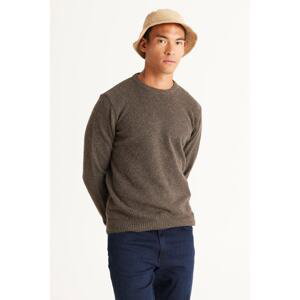 AC&Co / Altınyıldız Classics Men's Brown Standard Fit Regular Fit Crew Neck Jacquard Wool Knitwear Sweater