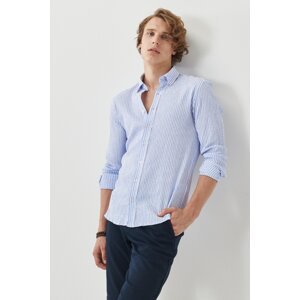 AC&Co / Altınyıldız Classics Men's White-light Blue Slim Fit Slim Fit Buttoned Collar Striped Shirt