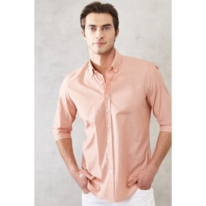 AC&Co / Altınyıldız Classics Men's Orange Slim Fit Slim Fit Oxford Buttoned Collar Gingham Cotton Shirt