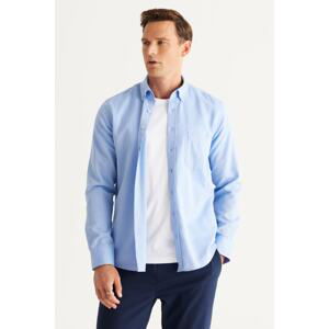 AC&Co / Altınyıldız Classics Men's Blue Slim Fit Slim Fit Buttoned Collar Cotton Oxford Shirt