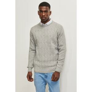 AC&Co / Altınyıldız Classics Men's Light Gray Standard Fit Regular Cut Crew Neck Jacquard Knitwear Sweater