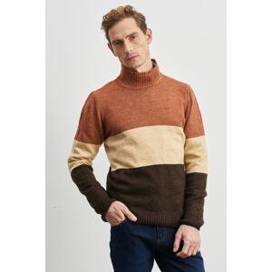 AC&Co / Altınyıldız Classics Men's Red Red Brown Standard Fit Half Turtleneck Raised Soft Textured Knitwear Sweater