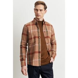 AC&Co / Altınyıldız Classics Men's Orange Tile Oversize Wide Cut Buttoned Collar Checkered Flannel Lumberjack Shirt