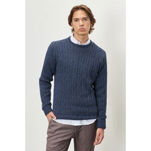 AC&Co / Altınyıldız Classics Men's Aviator Blue Standard Fit Regular Fit Crew Neck Jacquard Wool Knitwear Sweater