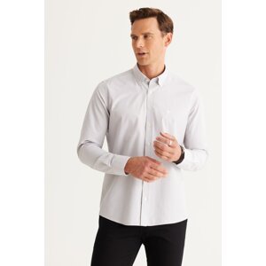 AC&Co / Altınyıldız Classics Men's Grey-White Slim Fit Slim Fit Buttoned Collar Cotton Striped Shirt
