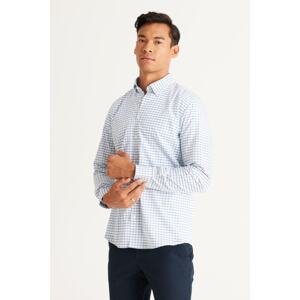 AC&Co / Altınyıldız Classics Men's Navy-Blue Slim Fit Slim Fit Buttoned Collar 100% Cotton Checkered Shirt
