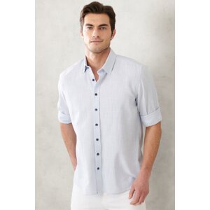 AC&Co / Altınyıldız Classics Men's Light Blue Slim Fit Slim Fit Hidden Button Collar Linen Look 100% Cotton Flamed Shirt