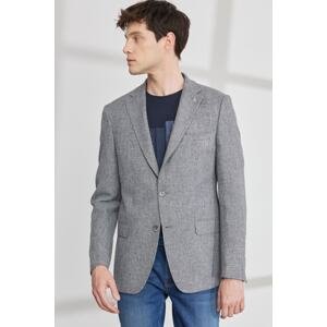 ALTINYILDIZ CLASSICS Men's Gray Slim Fit Slim Fit Mono Collar Dobby Jacket