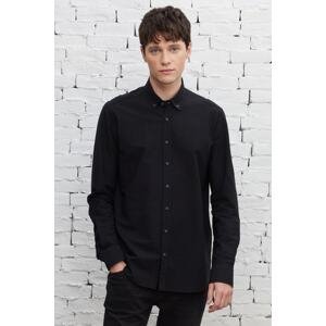 ALTINYILDIZ CLASSICS Men's Black Slim Fit Slim Fit Buttoned Collar 100% Cotton Shirt