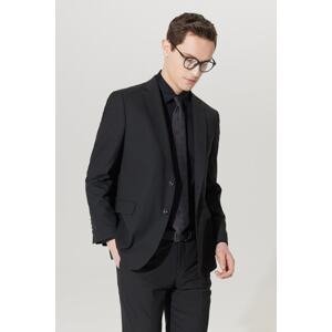 ALTINYILDIZ CLASSICS Men's Black Regular Fit Normal Cut Mono Collar Woolen Water and Stain Resistant Nano Suit