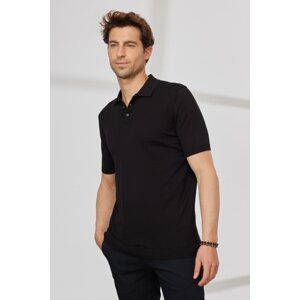 ALTINYILDIZ CLASSICS Men's Black Standard Fit Normal Cut Polo Neck 100% Cotton Short Sleeve Knitwear T-Shirt