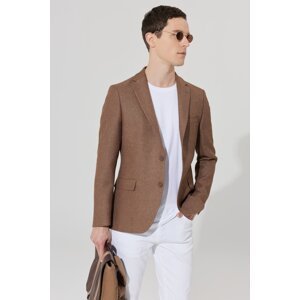 ALTINYILDIZ CLASSICS Men's Brown Slim Fit Slim Fit Mono Collar Dobby Jacket.