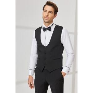 ALTINYILDIZ CLASSICS Men's Black Slim Fit Narrow Cut U-Neck Patterned Classic Vest