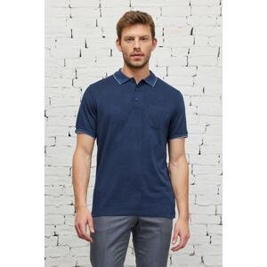 ALTINYILDIZ CLASSICS Men's Indigo Comfort Fit Relaxed Fit Polo Neck Jacquard Pocket T-Shirt