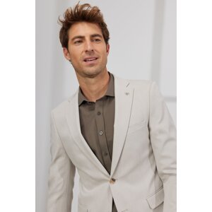 ALTINYILDIZ CLASSICS Men's Beige Slim Fit Slim Fit Mono Collar Diagonal Patterned Cotton Suit