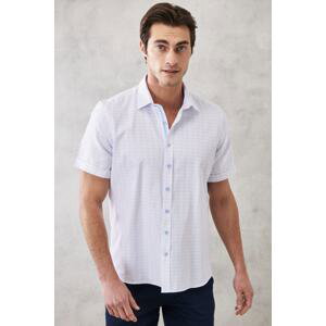 ALTINYILDIZ CLASSICS Men's White Slim Fit Narrow Cut Classic Collar Printed Shirt