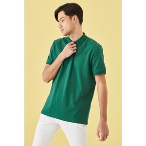 ALTINYILDIZ CLASSICS Men's Dark Green 100% Cotton Non-Curling Polo Collar Slim Fit Slim Fit T-Shirt