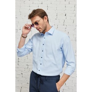 ALTINYILDIZ CLASSICS Men's Light Blue Comfort Fit Comfy Cut, Classic Collar Cotton Comfortable Dobby Shirt.