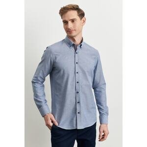 ALTINYILDIZ CLASSICS Men's Indigo Slim Fit Slim Fit Buttoned Collar Dobby Shirt