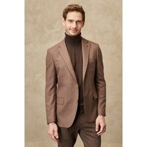 ALTINYILDIZ CLASSICS Men's Brown Slim Fit Slim Fit Mono Collar Diagonal Patterned Jacket