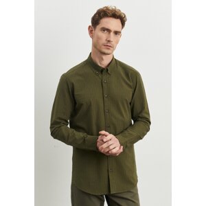 ALTINYILDIZ CLASSICS Men's Khaki Slim Fit Slim Fit Buttoned Collar 100% Cotton Patterned Shirt