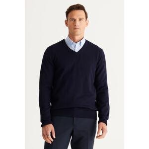 ALTINYILDIZ CLASSICS Men's Navy Blue Standard Fit Regular Fit V Neck Knitwear Sweater