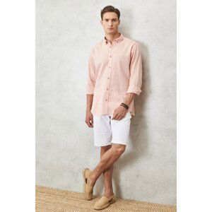 ALTINYILDIZ CLASSICS Men's Pink Comfort Fit Relaxed Cut Buttoned Collar Long Sleeve Linen Shirt