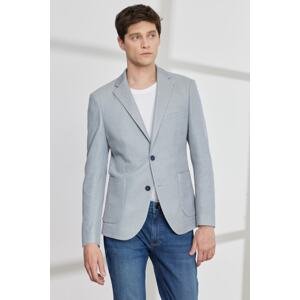 ALTINYILDIZ CLASSICS Men's Blue Slim Fit Slim Fit Mono Collar Cotton Patterned Jacket