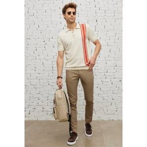 ALTINYILDIZ CLASSICS Men's Ecru Red Color Standard Fit Normal Cut Polo Neck 100% Cotton Patterned Knitwear T-Shirt
