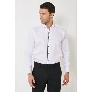 ALTINYILDIZ CLASSICS Men's White-black Slim Fit Narrow Cut 100% Cotton Fold Collar Shirt
