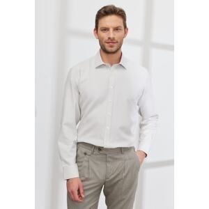 ALTINYILDIZ CLASSICS Men's White-beige Comfort Fit Relaxed Cut Classic Collar Cotton Dobby Shirt