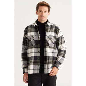 ALTINYILDIZ CLASSICS Men's Khaki-ecru Oversize Loose Cut Classic Collar Plaid Patterned Flannel Lumberjack Shirt