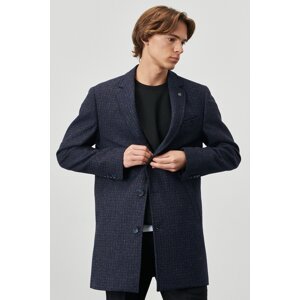 ALTINYILDIZ CLASSICS Men's Navy Blue Standard Fit Normal Cut Mono Collar Patterned Overcoat