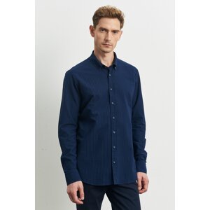 ALTINYILDIZ CLASSICS Men's Navy Blue Slim Fit Slim Fit Buttoned Collar 100% Cotton Patterned Shirt
