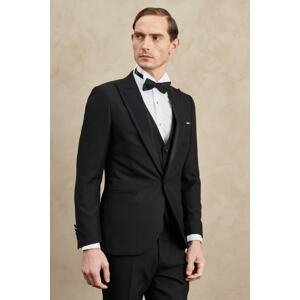 ALTINYILDIZ CLASSICS Men's Black Slim Fit Slim Fit Dovetail Collar Patterned Classic Tuxedo Suit