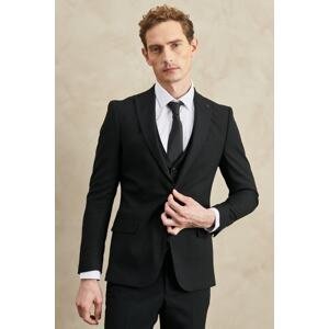 ALTINYILDIZ CLASSICS Men's Black Extra Slim Fit Slim Fit Dovetail Dobby Black Suit