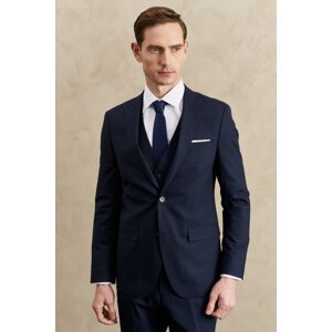 ALTINYILDIZ CLASSICS Men's Navy Blue Slim Fit Narrow Cut Mono Collar Vest Woolen Water And Stain Resistant Nano Suit