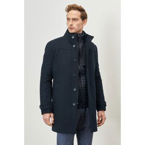 ALTINYILDIZ CLASSICS Men's Navy Blue Standard Fit Normal Cut High Neck Woolen Cachet Overcoat