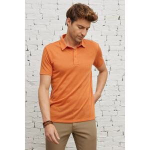 ALTINYILDIZ CLASSICS Men's Orange Slim Fit Slim Fit Polo Neck Short Sleeve Linen Look T-Shirt