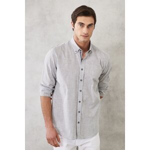 ALTINYILDIZ CLASSICS Men's Anthracite Slim Fit Slim Fit Buttoned Collar 100% Cotton Flamed Shirt