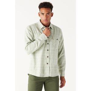 ALTINYILDIZ CLASSICS Men's Mint Oversize Loose Cut Button Collar Plaid Patterned Flannel Lumberjack Winter Shirt