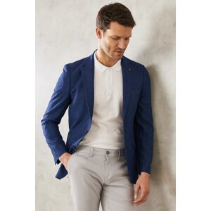 ALTINYILDIZ CLASSICS Men's Navy Blue Slim Fit Slim Fit Monocollar Patterned Jacket.