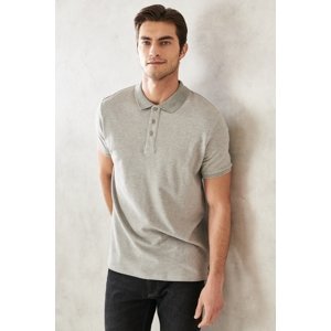 ALTINYILDIZ CLASSICS Men's Gray 100% Cotton Roll-Up Collar Slim Fit Slim Fit Polo Neck Short Sleeve T-Shirt