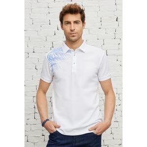 ALTINYILDIZ CLASSICS Men's White Slim Fit Slim Fit Polo Neck 100% Cotton Printed Short Sleeve T-Shirt