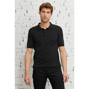 ALTINYILDIZ CLASSICS Men's Black Standard Fit Normal Cut Polo Neck Short Sleeve Knitwear T-Shirt