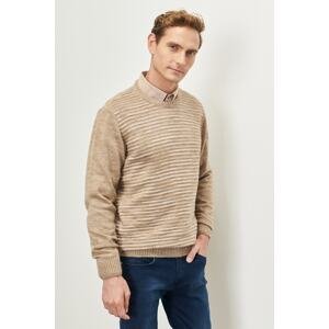 ALTINYILDIZ CLASSICS Men's Mink-Bone Standard Fit Regular Fit Crew Neck Textured Patterned Knitwear Sweater